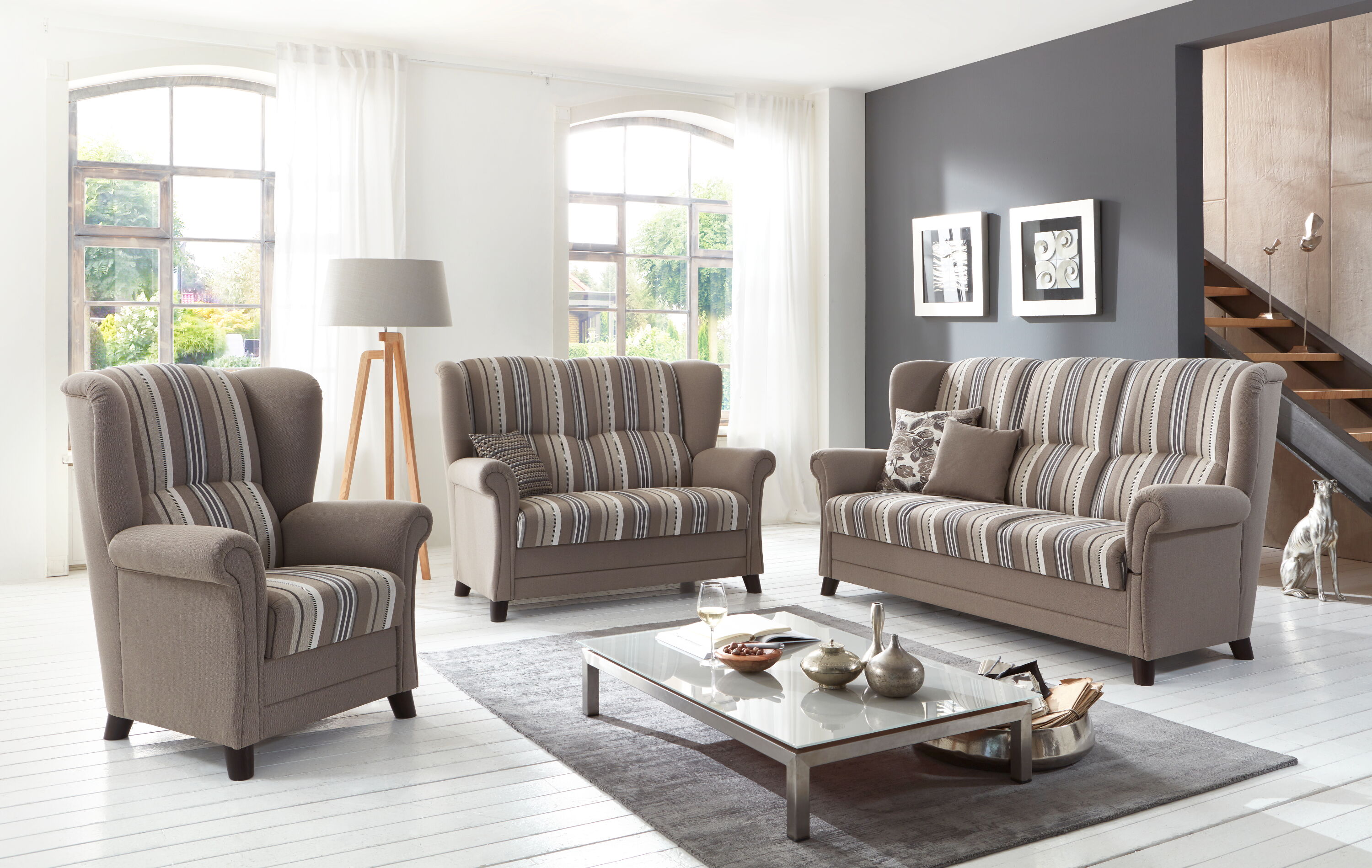 Leer 3-sitzer 202cm, 2-sitzer 146cm & Sessel